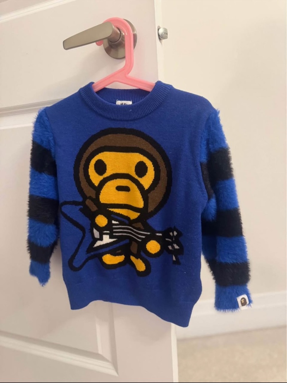 Bape Royal Blue Monkey Graphic Sweater with Yellow Accent